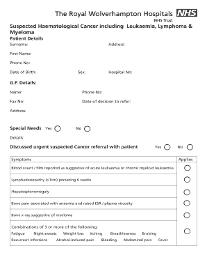 Suspected Haematological Cancer Referral Form