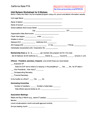 Unit Bylaws Worksheet for E-Bylaws