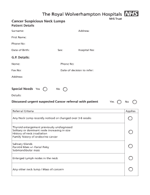 Cancer Suspicious Neck Lumps Referral Form
