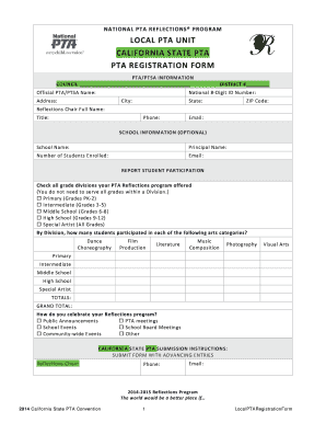 California State PTA Reflections Program Registration Form