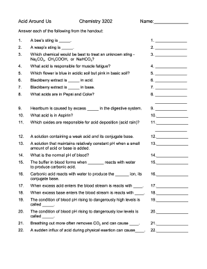 Acid Around Us Chemistry Worksheet