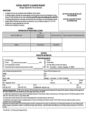 Michigan Central Registry Clearance Request