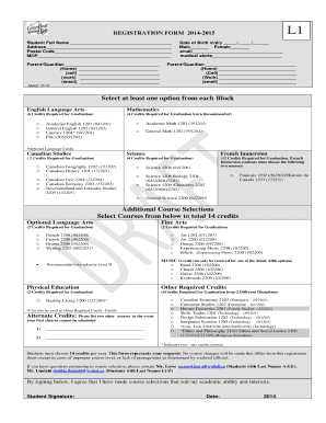 Student Registration Form 2014-2015