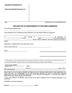 Declaration of Abandonment of Declared Homestead
