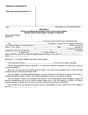 Affidavit By Surviving Spouse Succeeding to Title to Community Property