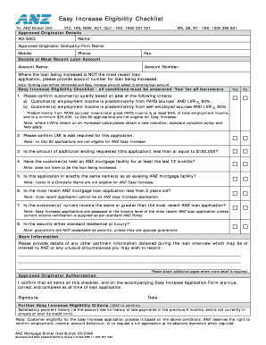 ANZ Easy Increase Eligibility Checklist