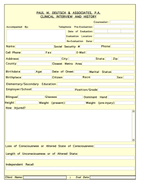 Clinical Interview and History Form