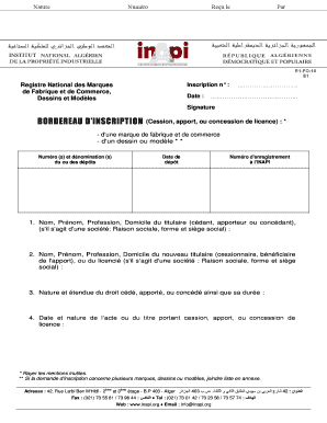 Formulaire d'inscription de marque