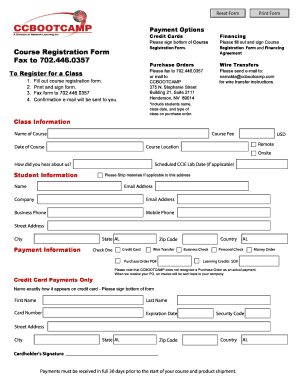 Course Registration Form Agreement