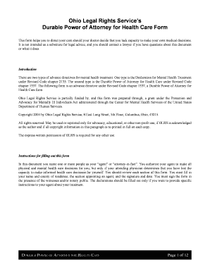 Ohio Durable Power of Attorney for Health Care