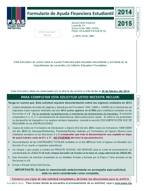 Formulario de Ayuda Financiera Estudiantil 2014