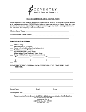 Provider Demographic Change Form