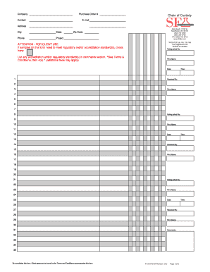 SF Analytical Laboratories Chain of Custody Form