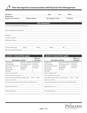 Nursing Home Pain Management Communication Form