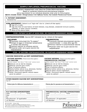 Influenza and Pneumococcal Vaccine Order Form