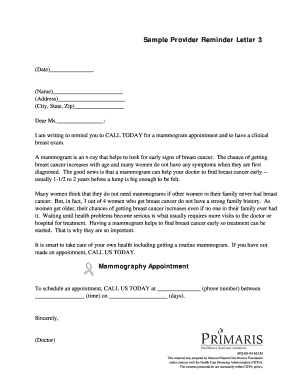 Missouri Mammogram Reminder Letter