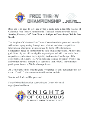 Knights of Columbus Free Throw Championship Entry Form