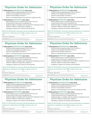Physician Order for Admission
