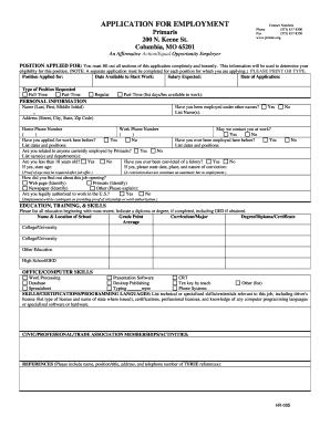 Primaris Employment Application Form