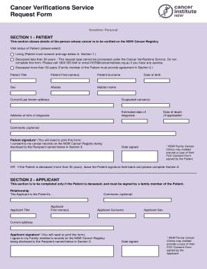 Cancer Verification Request Form