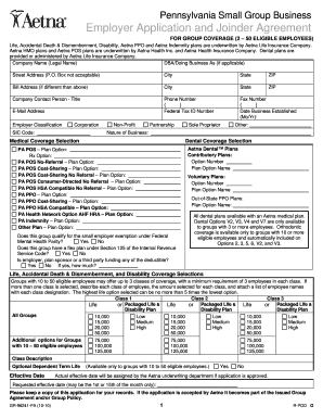 Pennsylvania Small Group Business Employer Application and Joinder Agreement