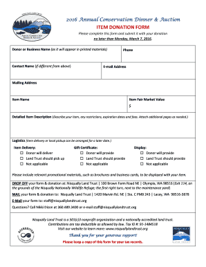 Corporate donation form - 2016 Annual Conservation Dinner Auction ITEM DONATION FORM