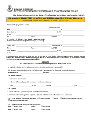 Dichiarazione dell’impresa esecutrice al fine dell’acquisizione d’ufficio del D.U.R.C.