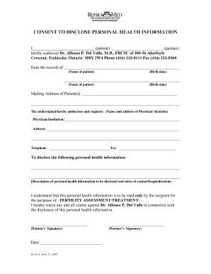 Consent to Disclose Personal Health Information
