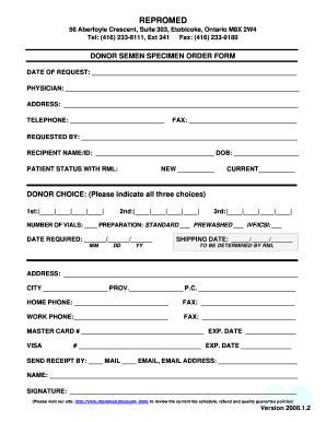 Donor Semen Specimen Order Form