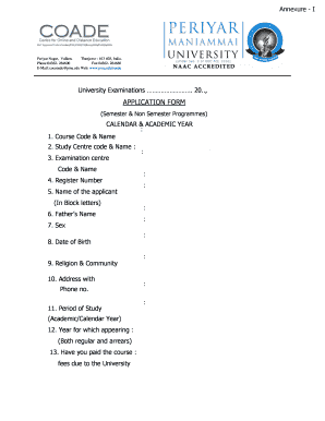 University Examination Application Form