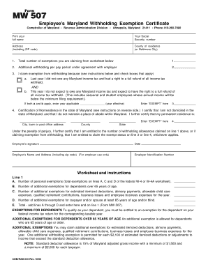Maryland Withholding Exemption Certificate