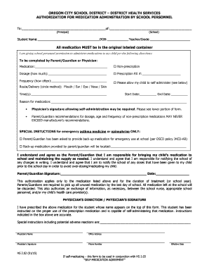 Oregon City School Medication Authorization Form