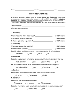 Internet Source Checklist