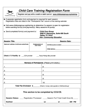 Child Care Training Registration Form