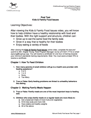 ChildCareGroup Food and Nutrition Program Post-Test