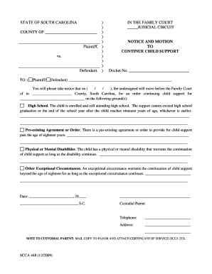 South Carolina Child Support Continuation Notice