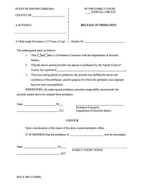 South Carolina Juvenile Probation Release Form