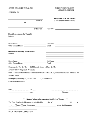 South Carolina Child Support Modification Request