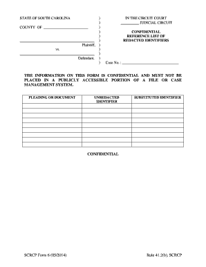 South Carolina Confidential Reference List