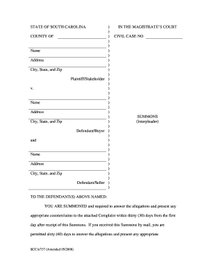 South Carolina Civil Summons