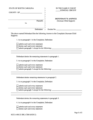 Defendant's Answer to Increase Child Support Complaint