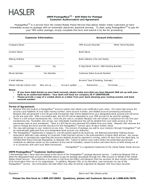 USPS PostageNow ACH Debit Authorization Form