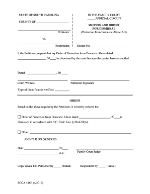Motion and Order for Dismissal of Protection from Domestic Abuse