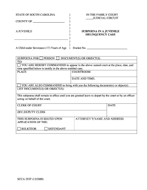 South Carolina Juvenile Delinquency Subpoena