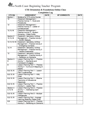 CTE Orientation & Foundations Online Class Completion Log