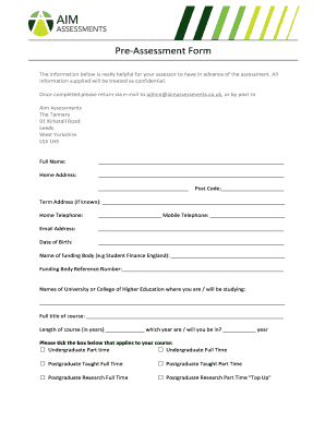 Pre-Assessment Form for Disability Support