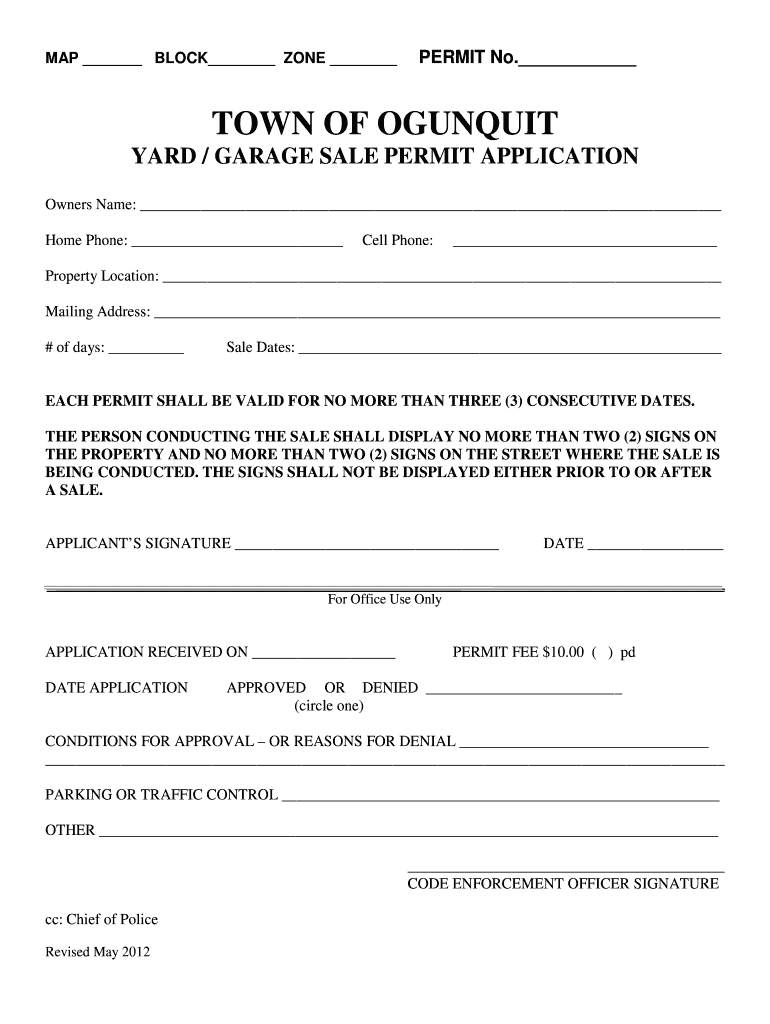 Fillable Online townofogunquit YARD GARAGE SALE PERMIT APPLICATION Fax