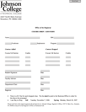 Course Drop Add Form