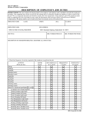 California Employee Job Duties Description Form