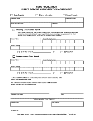 CSUB Foundation Direct Deposit Authorization Agreement
